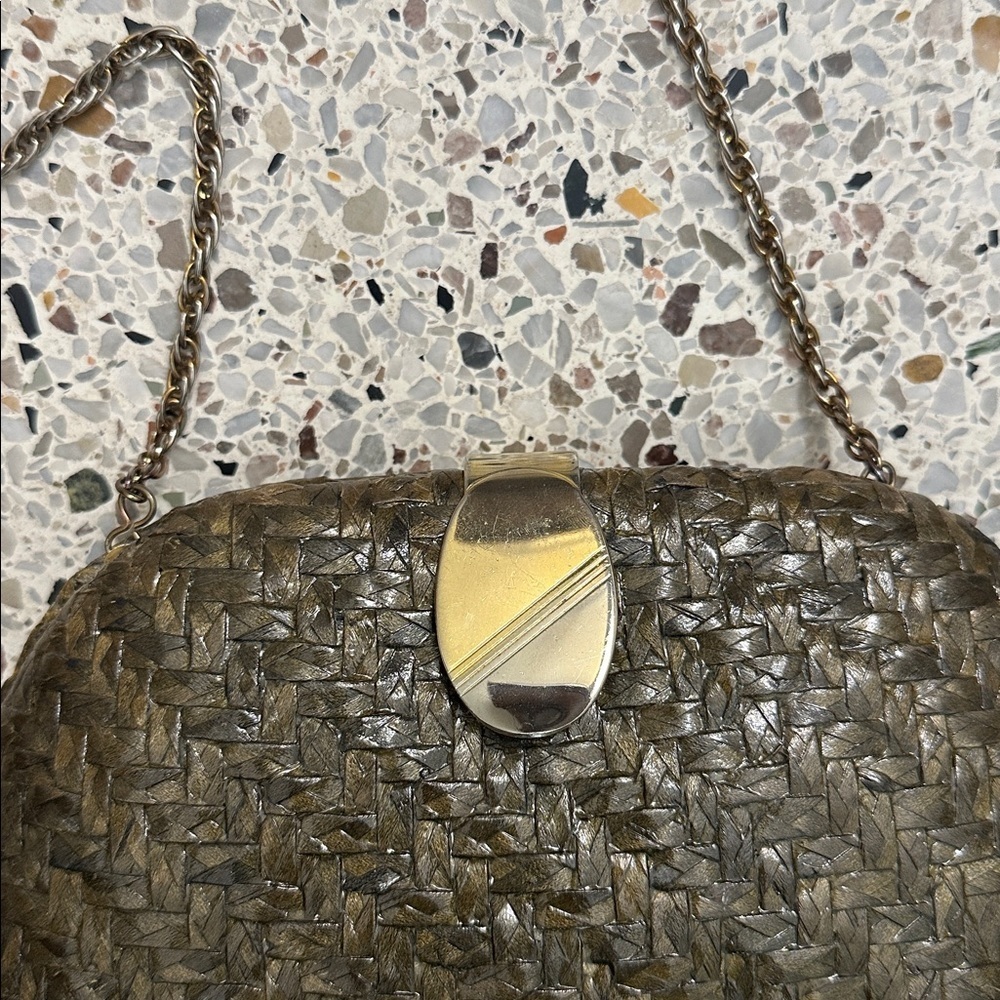 Vintage willow hard shell purse with gold silver mixed metal chain top clasp